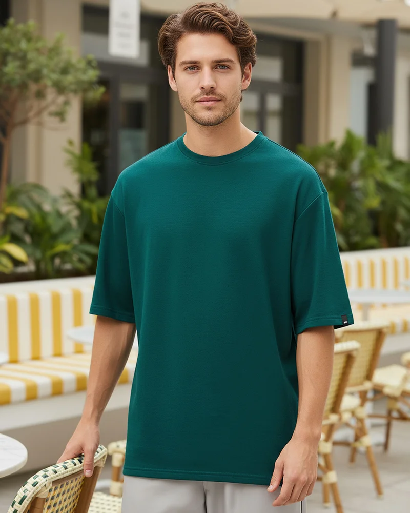 بيواكوف Men's Dark Sea Green Oversized T-shirt